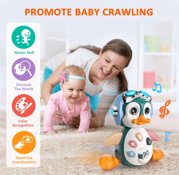 RuWeoMaa Musical Penguin Crawly Baby Toys 0-3-6 6-12 Month, Infant Light Up Tummy Time Dancing Moving Walking Crawling Toys, Baby Gifts 3 4 5 6 7 8 9 10 Month 1 Year Old