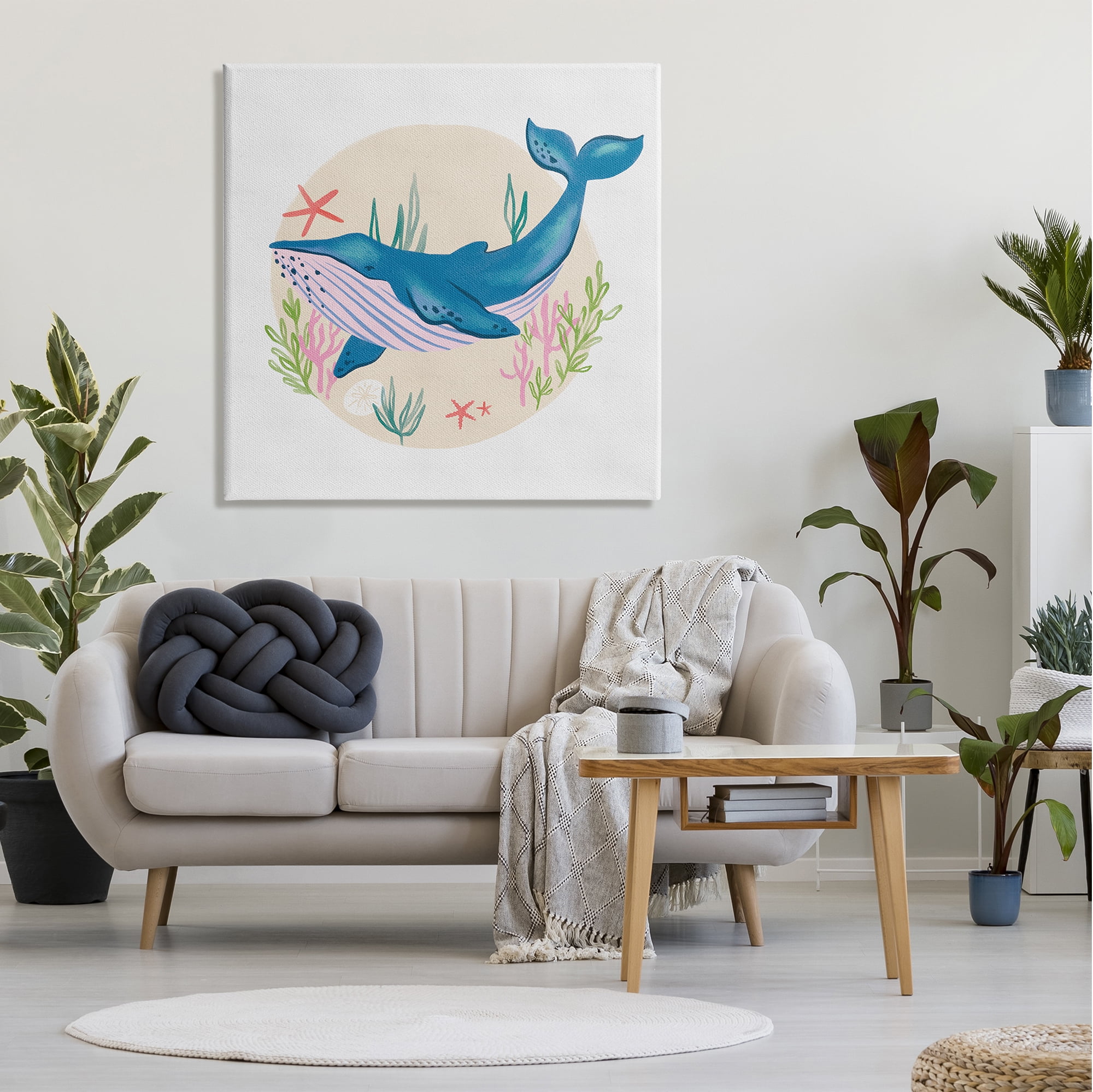 Stupell Industries Joyous Whale Roaming Seaweed Deep Ocean Marine Mammal,36 x 36, Design by Deborah Curiel