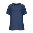thumbnail image 4 of Tops de Mujer, Manga Corta Sólida Cuello Redondo Botón Arriba Blusa Casual de Negocios, 4 of 9