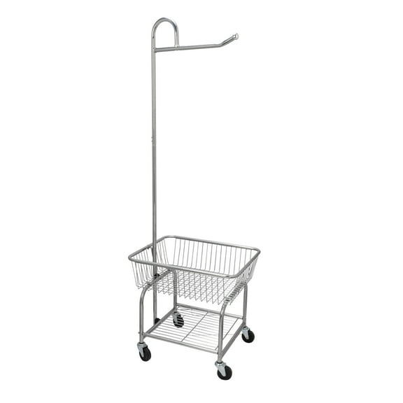 Household Essentials Rolling Laundry Cart with Basket, Hanging Bar, Shelf, and Wheel Locks