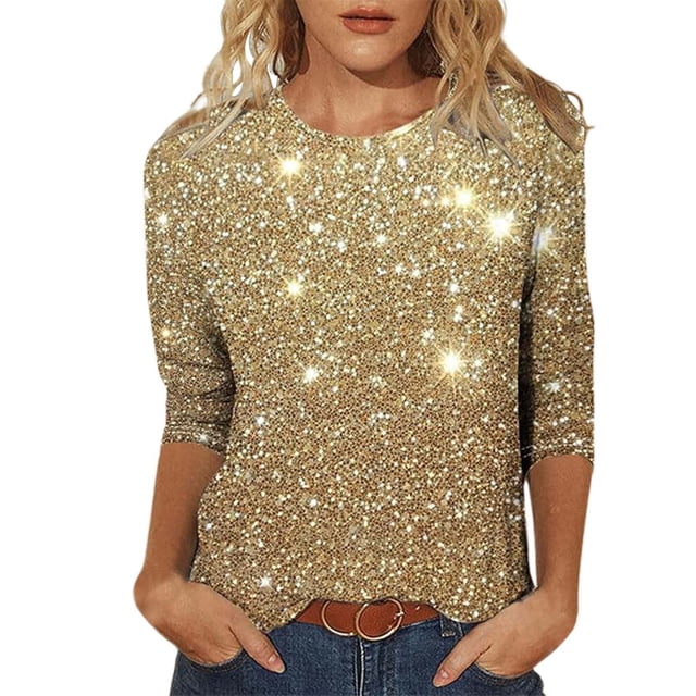 Xuewenshw T-Shirt Décontracté à Manches 3/4 Col Rond Imprimé Floral pour Femmes pour Usage Quotidien Manches Longues Ajusté