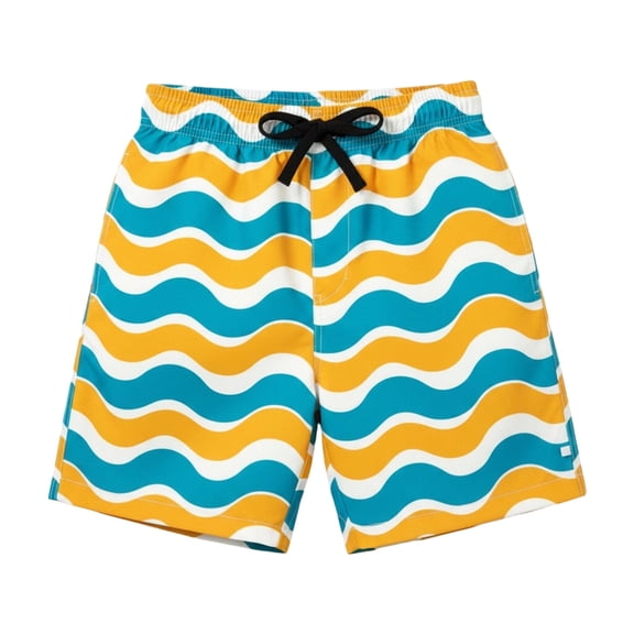 Bobifish Little Boys Shorts Drawstring Quick Dry Abstract Wave Printed Loose Shorts Beach Warm Weather Children Boys Shorts