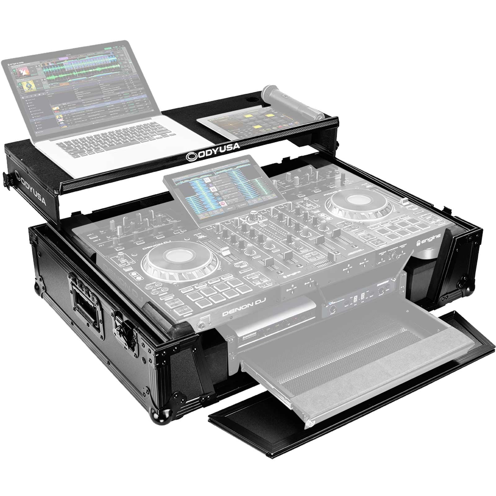 Odyssey FZGSPRIME4W2BL Prime 4 DJ Controller Flight Case w Laptop Shelf