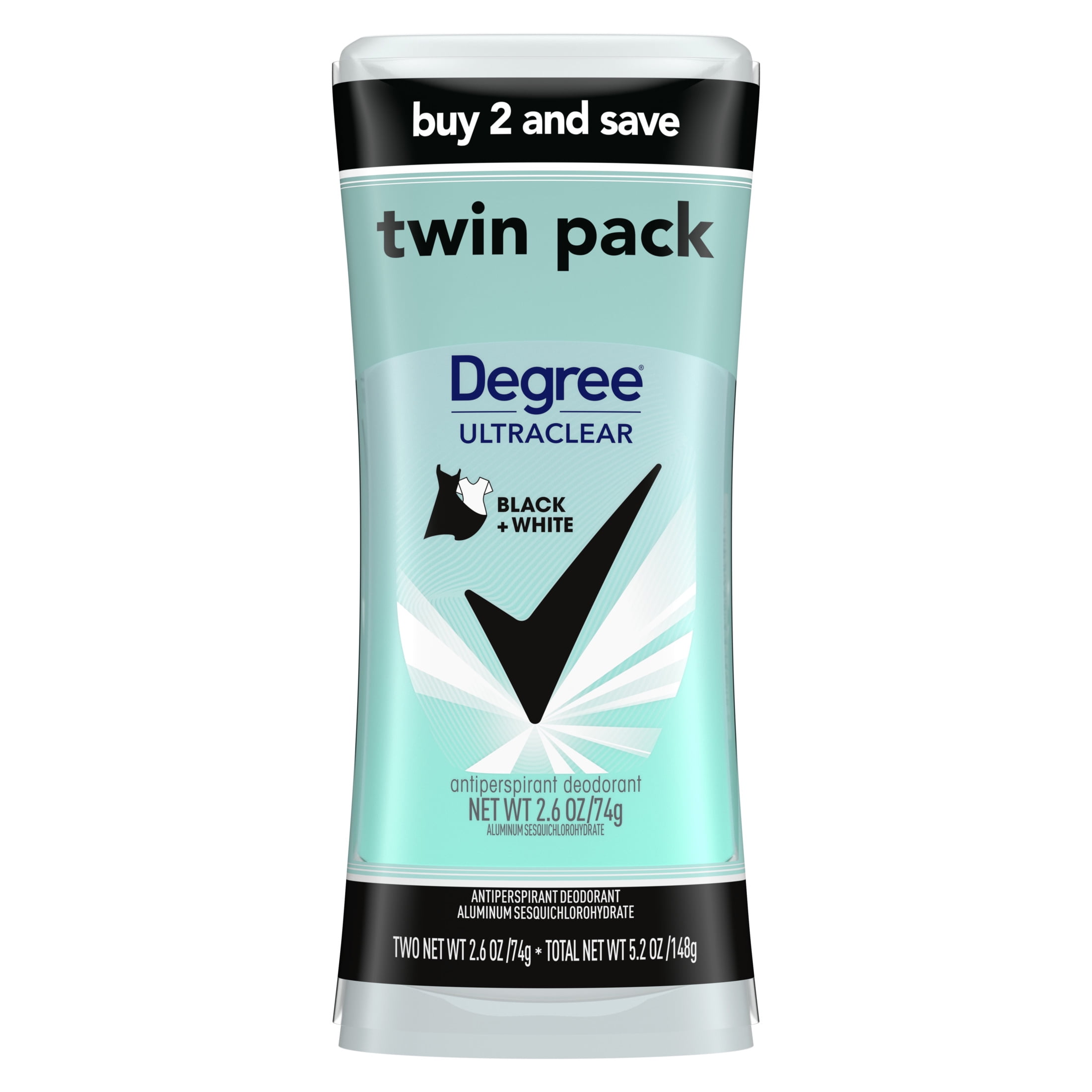 (2 pack) Degree Ultra Clear Long Lasting Women's Antiperspirant Deodorant Stick Twin Pack, Fresh, 2.6 oz