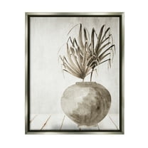 Stupell Industries Neutral Palms Still Life Botanical & Floral Painting Gray Floater Framed Canvas Art Print Wall Art, 17 x 21