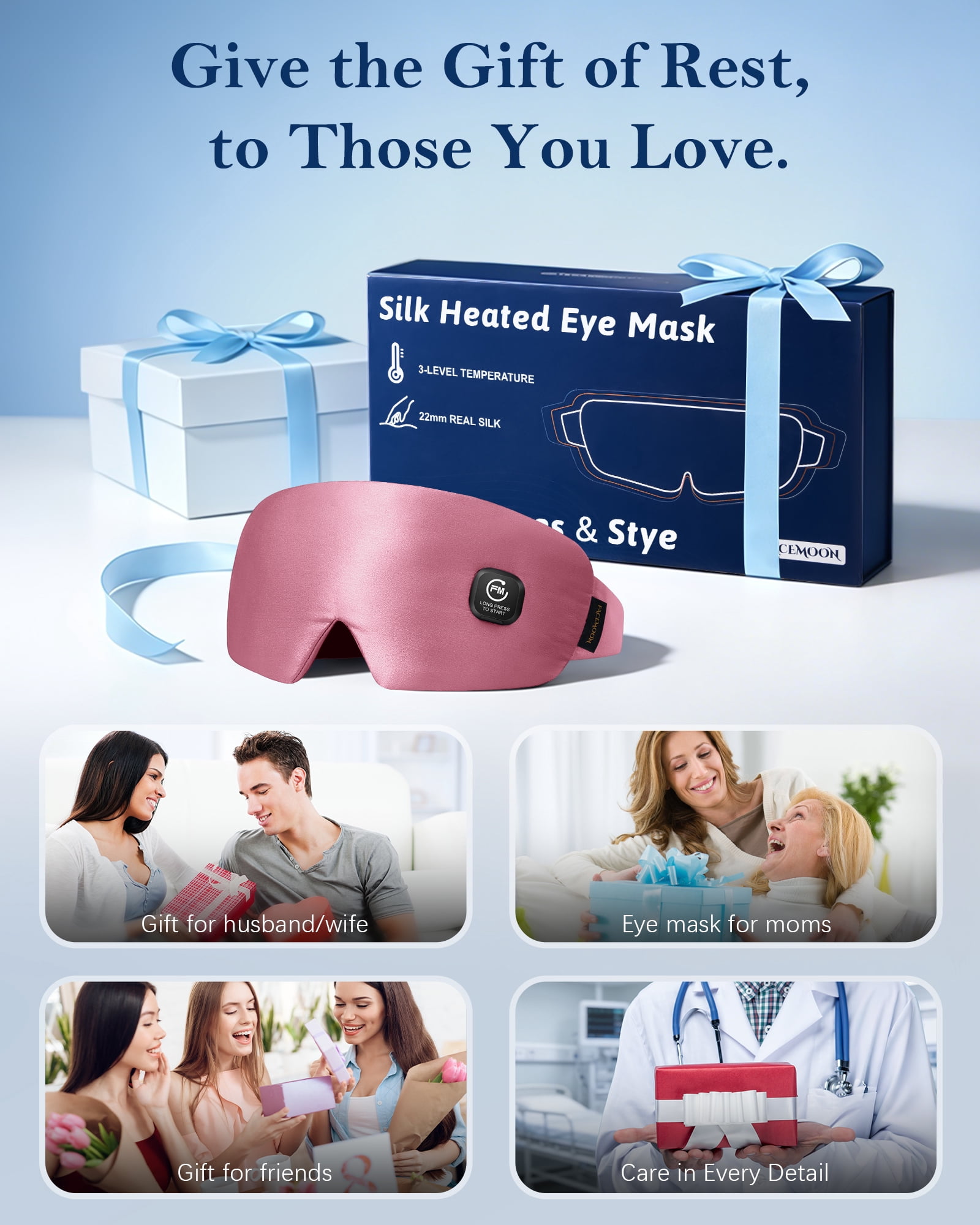 FACEMOON Silk Comfort Heated Eye Mask for Dry Eyes Warm Moist Heat Therapy Sleep Aid Blue