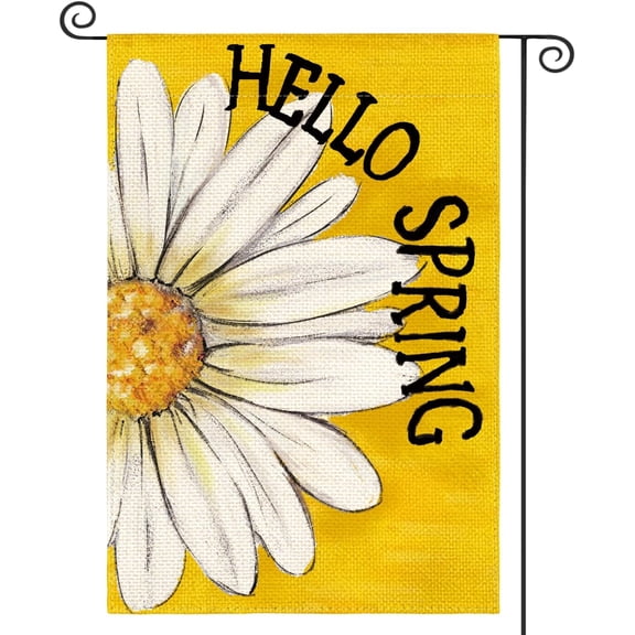 Hello Spring Garden Flag 12x18 Inch Double Sided Outside, Floral Daisy Yard Outdoor Flag Yellow