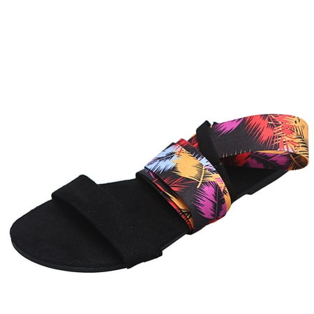 

EQWLJWE sandals women Ladies Ankle Strap Sandals Fashion Mixed Colors Summer Women s Leisure Open-Toe Soft Thin Flat Shoes Deals Clearance