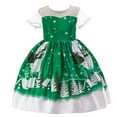 thumbnail image 1 of XIMIN Robe de Noël à Manches Courtes en Dentelle pour Filles, Col Rond, Patchwork de Dentelle de Père Noël, Imprimé Renne, Robe de Princesse Évasée, Robe de Fête de Noël, 1 of 7