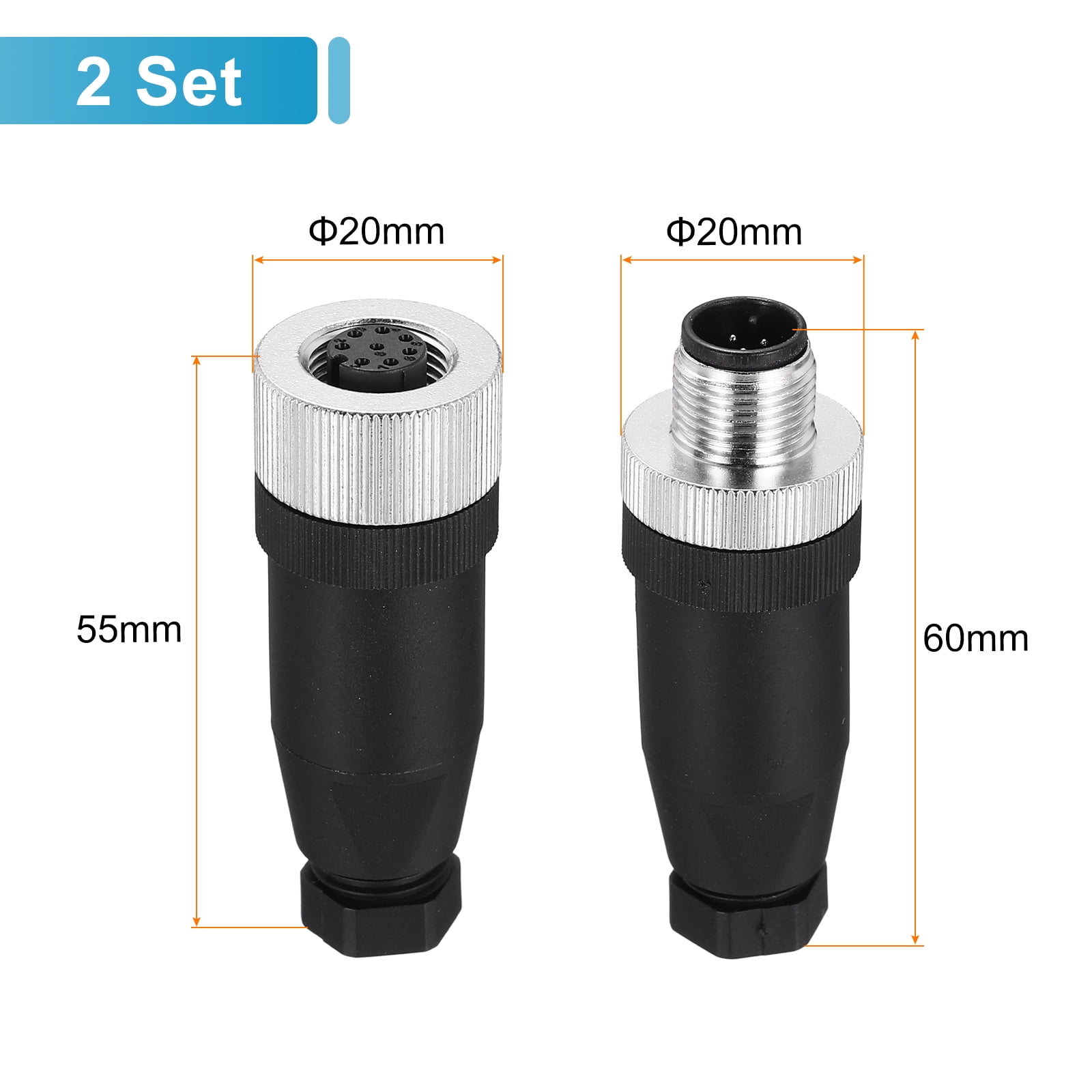 Uxcell 8 Pin M12 Male & Female Aviation Wire Connector 4 Pcs Waterproof IP67