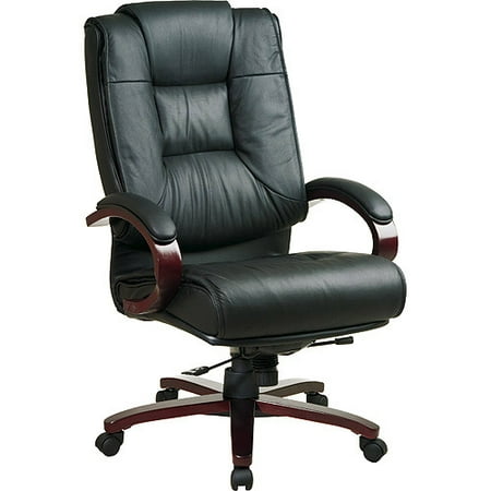 Deluxe Executive High-Back Leather Chair with Mahogany ...