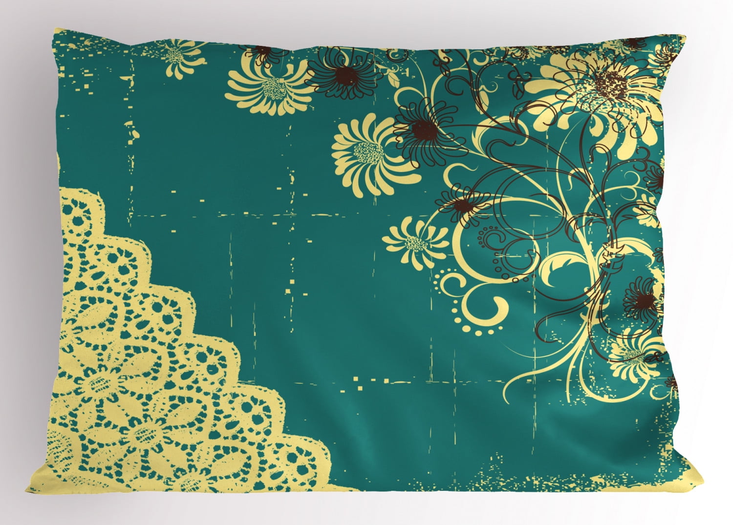 Vintage Pillow Sham Retro Abstract Image with Modern Backdrop and Lace