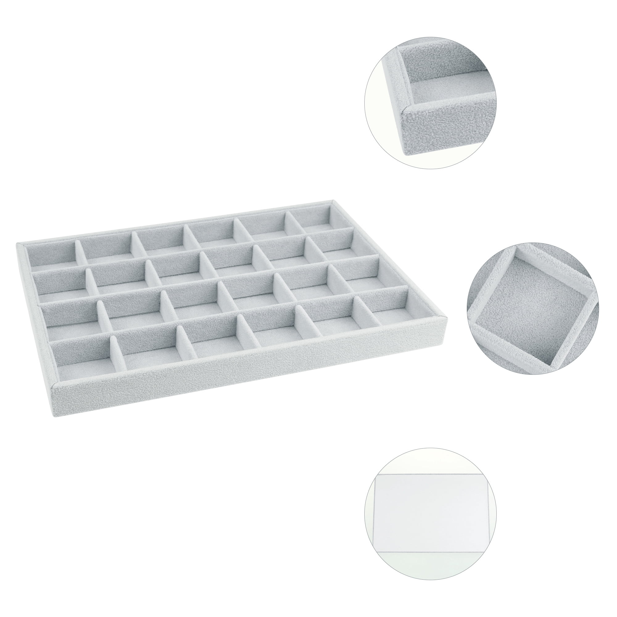 Unique Bargains Velvet Jewelry Boxes Holder Organizer Trays with Removable Dividers Gray 24 Grid Tray
