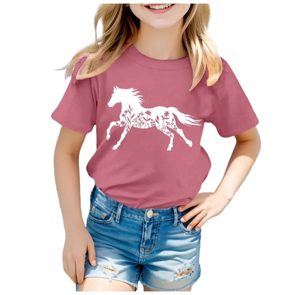 zaveiop Horse Shirt for Girls Western Shirt Cowgirl Tshirts Horse Riding Tee Animal Lover Gift Graphic Tees Tops (Pink, 11-12 Years)
