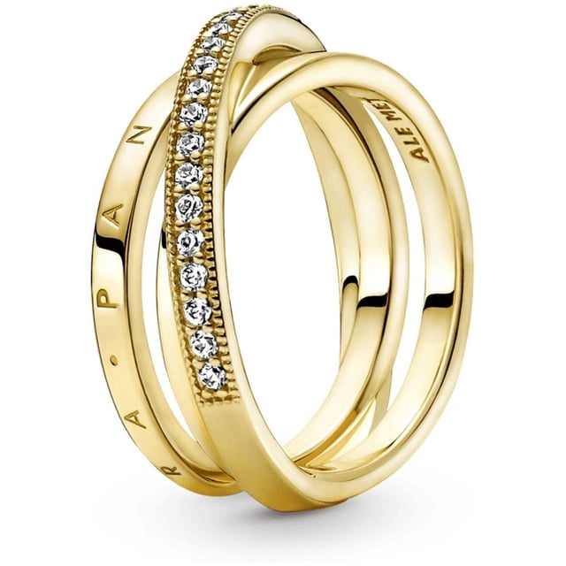 Anillo Pandora De Banda Triple Cruzado Con Pavé 14K 169057C01 | Talle 54 | Joyería De Lujo Para Mujer | Ideal Para Regalo Elegante | Compatible Con Charms Pandora
