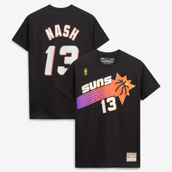 Men's Mitchell & Ness Steve Nash Black Phoenix Suns Hardwood Classics Stitch Name & Number T-Shirt