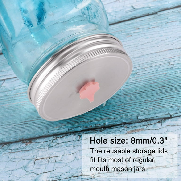 2pcs Stainless Steel Wide Mouth Mason Jar Lids with Straw Hole for Canning  Jar Caps Pink