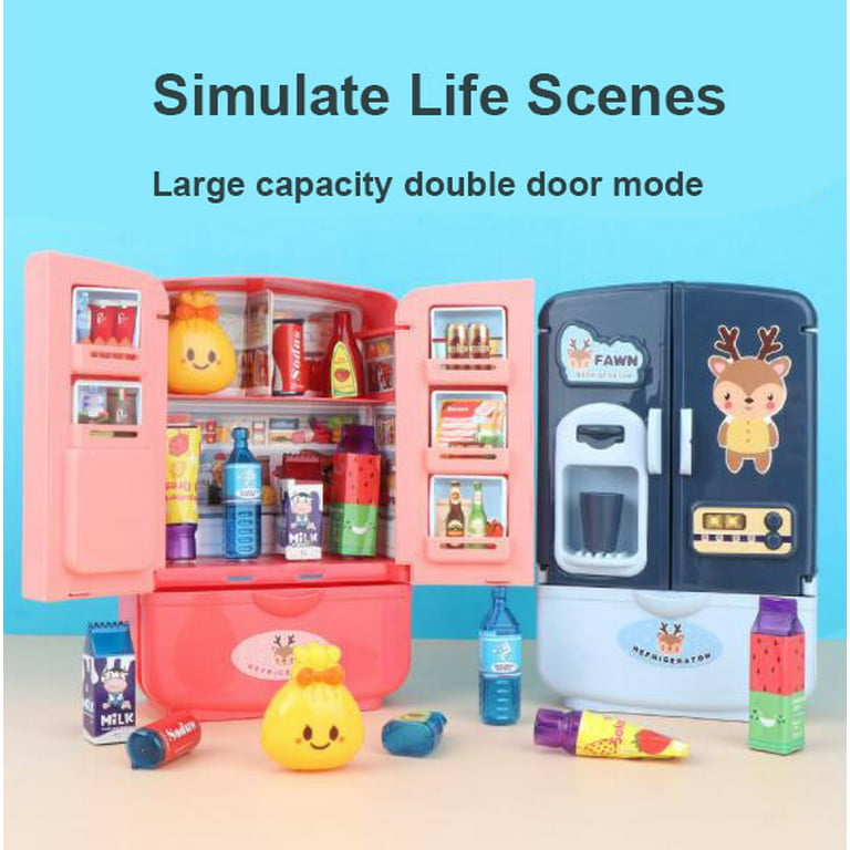 LUOZZY Toy Refrigerator Mini Fridge Toy Set with Drink Dispenser Toy Fridge  Pretend Play Kitchen Appliance for Kids, Play Kitchen Accessories Set with