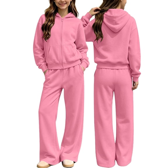 ATOGUTA Teen Girls Clothes Size 5T-14 2 Piece Long Sleeve Hoodie Sweatshirt and Wide Leg Pants Fall Clothing Set Pink
