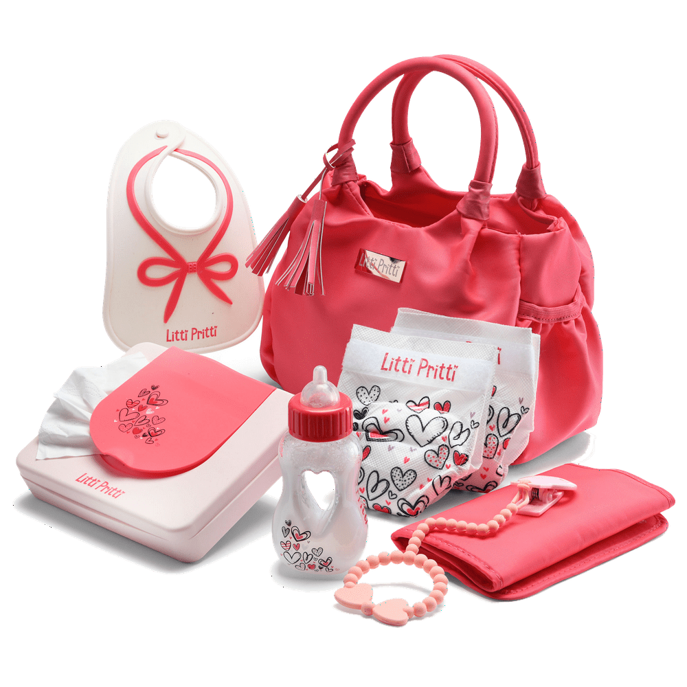 Litti Pritti Baby Doll Diaper Bag Playtime Set, Pink Bag, Fabric
