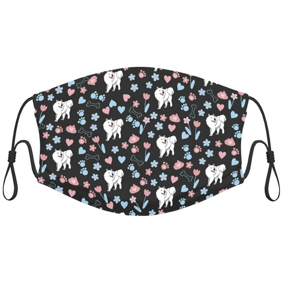 Cute American Eskimo Dog Graphic Printed Cloth Face Masks Reusable Washable Adjustable for Adults (5 PCS)
