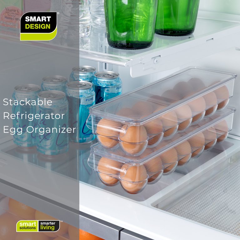 Smart Design Stackable Refrigerator Egg Holder Bin with Handle and Lid