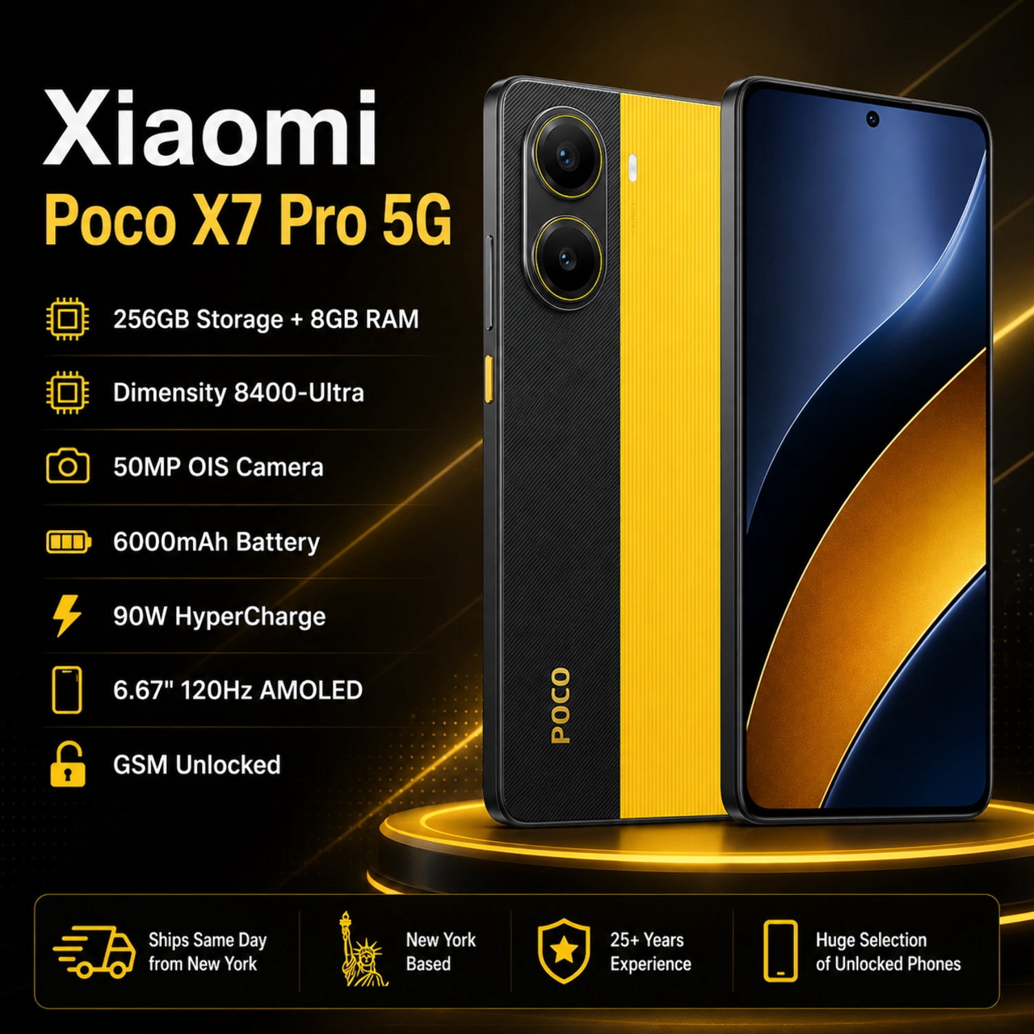 Xiaomi Poco X7 PRO 5G 256GB ROM 8GB RAM Dual SIM GSM Unlocked - Yellow