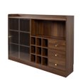 thumbnail image 5 of GZXS Farmhouse Wine Cabinet with Sliding Glass Doors, 9-Bottle Storage Compartments, 3 Drawers and Open Shelf, 47.24" Wooden Sideboard Buffet Cabinet for Kitchen Dining/Living Room, Walnut Finish, 5 of 7