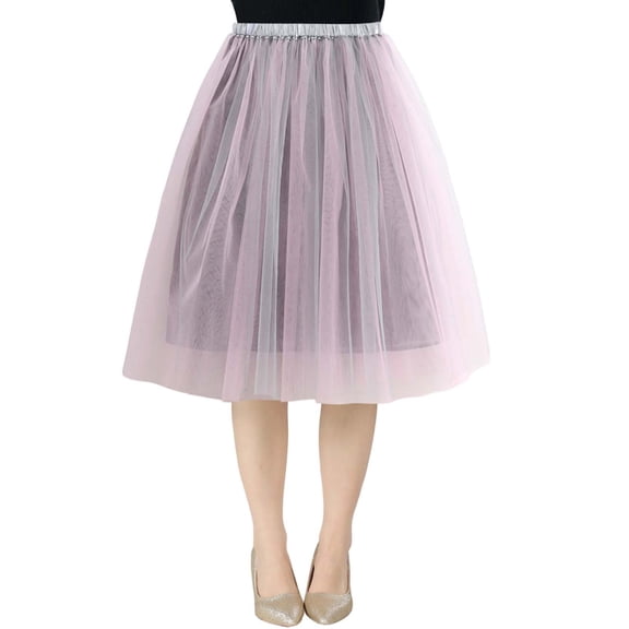 MIXUE Skirts For Women Summer Solid Color Mesh High Waist Layered Party Casual Beach Skirt Outwear,Gray,L