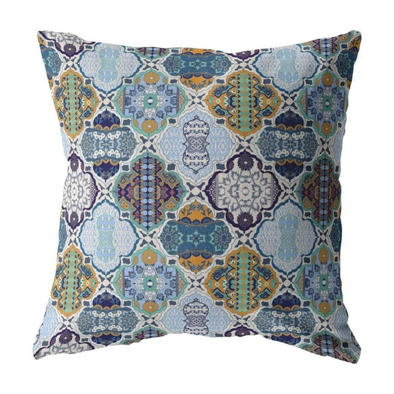 Flower Diamonds Indoor/Outdoor Pillow with Removable Cover in Orange and Blue18x18