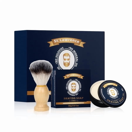 St. Lawrence Men's Citrus Shaving Soap Set 120g, with Nylon Shaving Brush, Natural Shea Butter & Coconut Oil, Rich Lather Moisturizing Shaving Cream Kit for Men