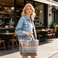 thumbnail image 6 of Tote Bag for Women Waterproof PVC Glossy Tote Bag Vintage Striped Faux-Woven Handbag for Work Travel Beach, 6 of 7