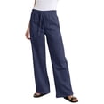 thumbnail image 3 of Womens Casual Wide Leg Pants Summer Beach Drawstring Palazzo Trousers Elastic Wasited Slacks with Pockets Navy S, 3 of 7