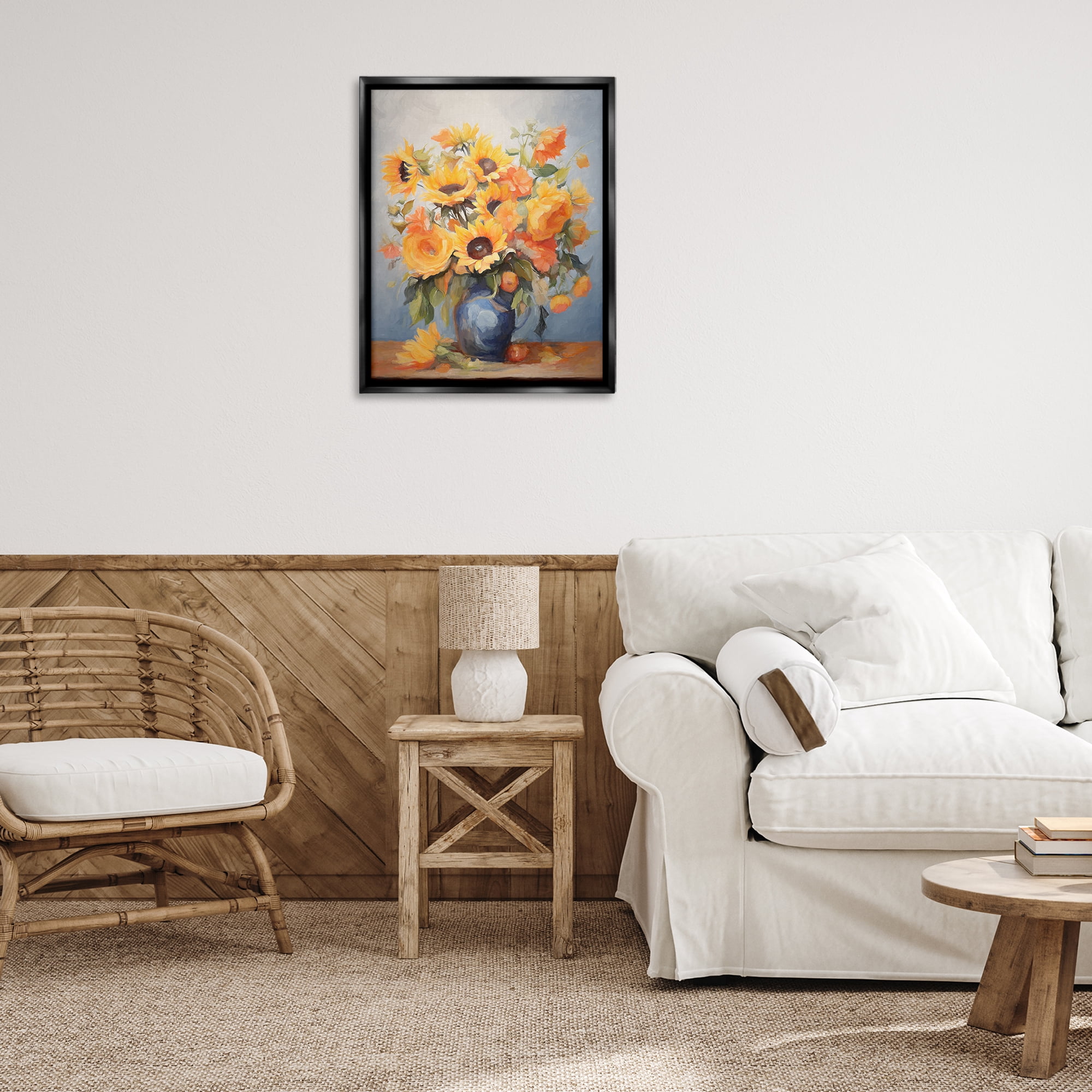 Stupell Industries Sunflower Medley Vase Botanical & Floral Painting Black Floater Framed Art Print Wall Art, 25 x 31
