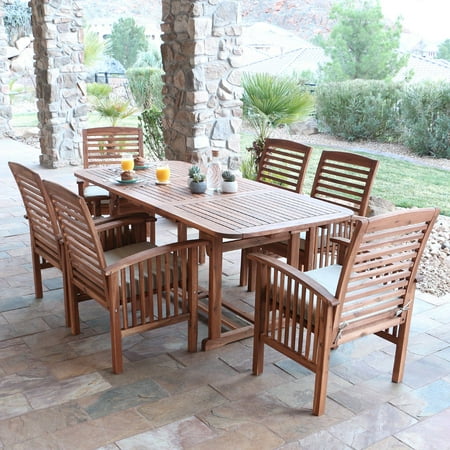 Sale Walker Edison Acacia Patio Dining Set with Cushions Seats 6 - Belden Park 7-Piece Dining