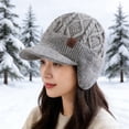 thumbnail image 4 of Gorro de invierno con orejeras y visera | Gorro de punto unisex para clima frío | Gorro grueso con forro polar para actividades al aire libre, viajes y ciclismo, 4 of 5