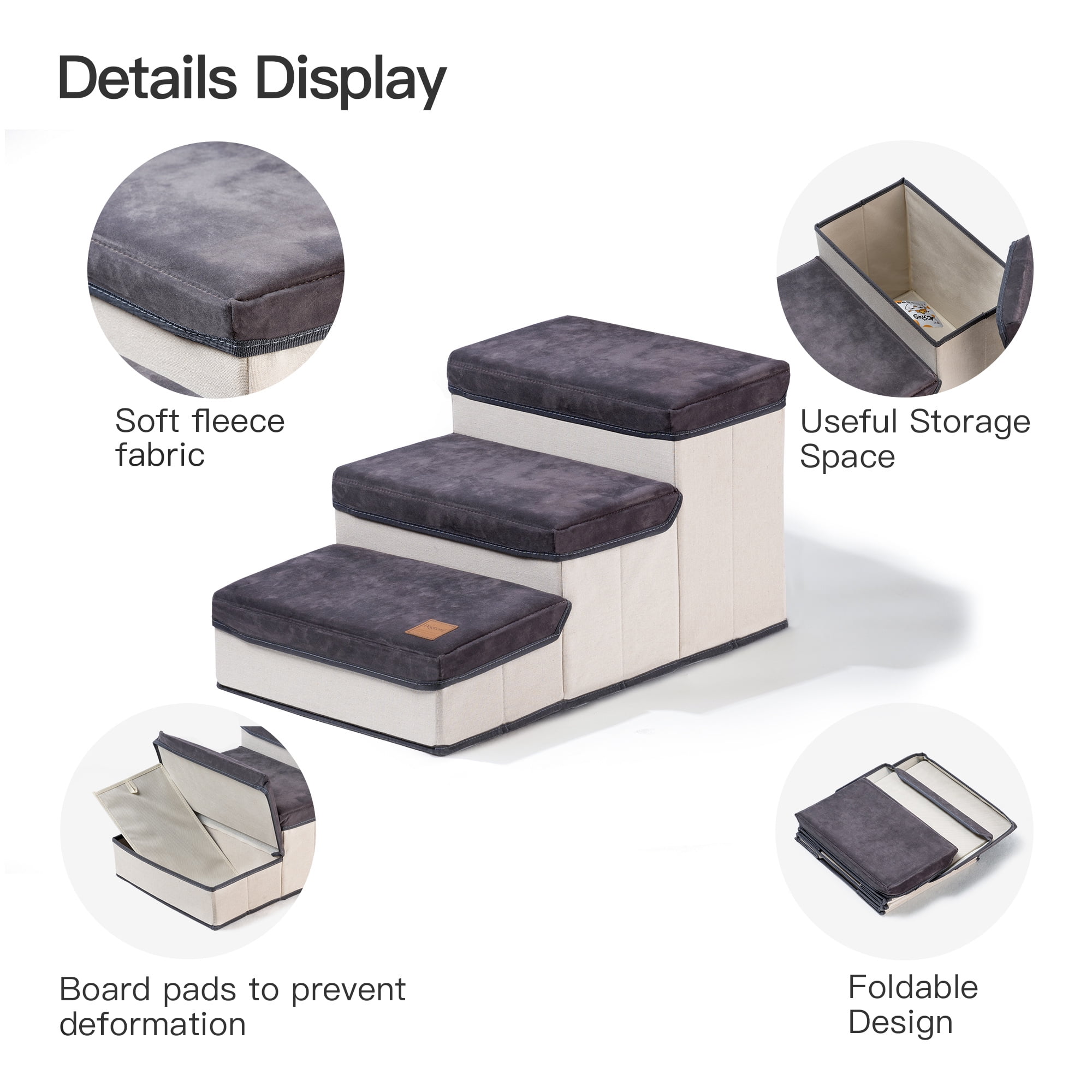Pefilos 24" Dog Stairs with Storage, Foldable Pet Steps for High Beds, 3-Step Pet Stairs Ramp Puppy Toy Storage Box for Dogs Cats Small Pets, Gray Pefilos 24" Dog Stairs with Storage, Foldable Pet Steps for High Beds, 3-Step Pet Stairs Ramp Puppy Toy Storage Box for Dogs Cats Small Pets, Gray