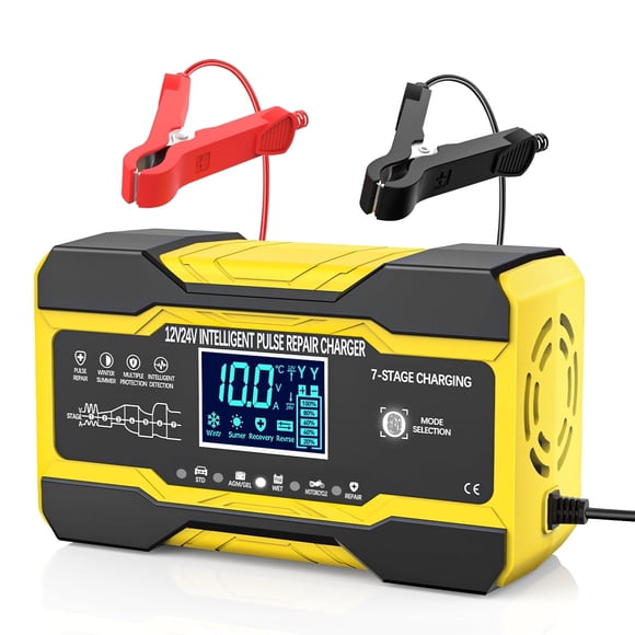 Cargador de Batería de 10 Amperios 12V y 24V Totalmente Automático, Cargador Inteligente para Auto, Mantenedor de Batería, Cargador de Goteo, Cargador de Batería con Compensación de Temperatura para