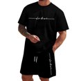 thumbnail image 2 of LOS ANGELES Men's Casual 2-Piece Set, Solid Color Short Sleeve Crewneck Tee and Shorts, Relaxed Summer Outfit For Everyday Lounge Wear,Black,L, 2 of 6