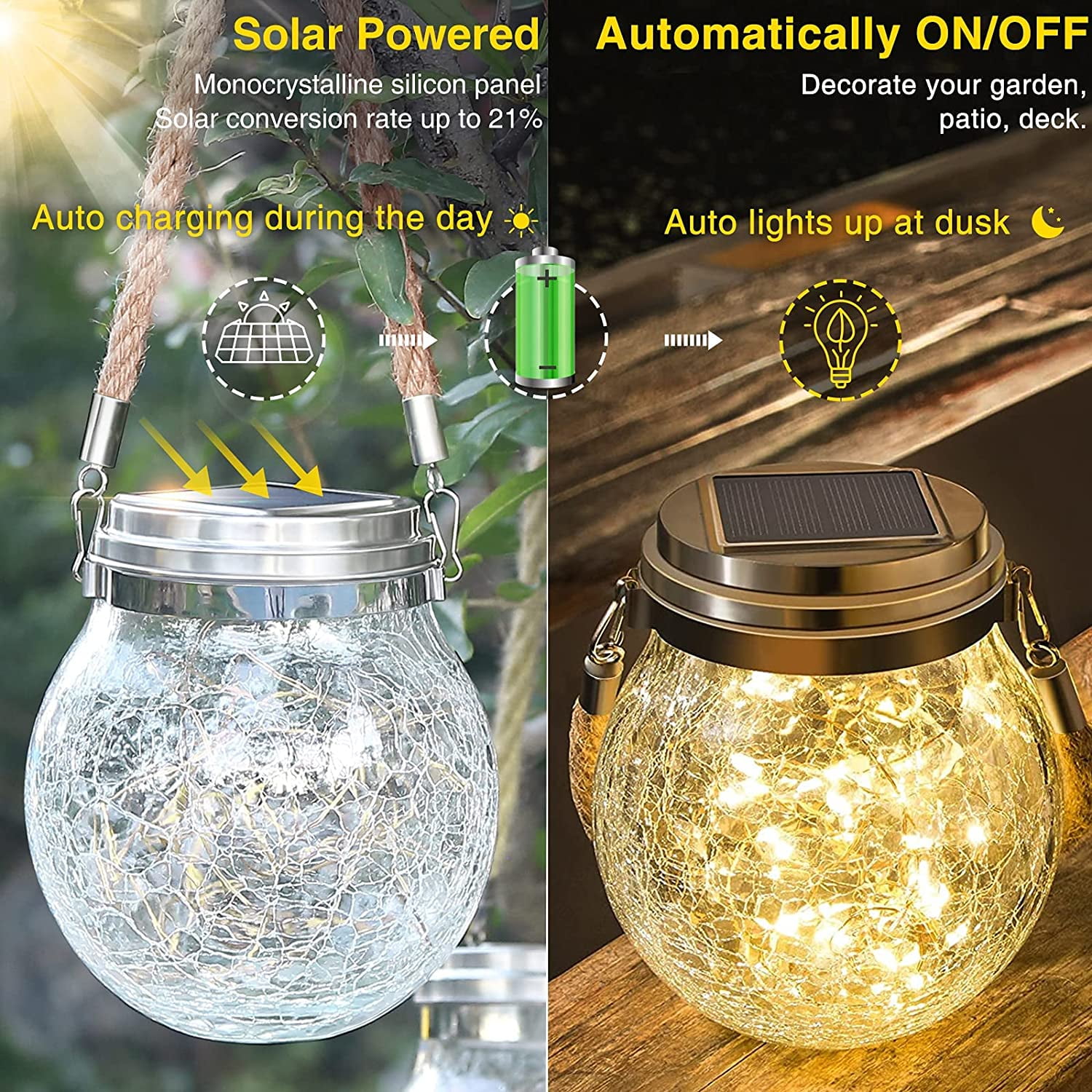 JSOT 4 Pack Solar Hanging Lanterns, LED Solar Garden Lanterns, Solar Outdoor Christmas Lights for Eaves, Patio, Fence, Pathway