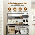 thumbnail image 3 of edx 23" Bakers Rack with 3 Power Outlets, 10 Hooks, Kitchen Microwave Stand, 4-Tier Coffee Bar Table, Space-Saving Kitchen Storage Shelf, Gray, 3 of 9