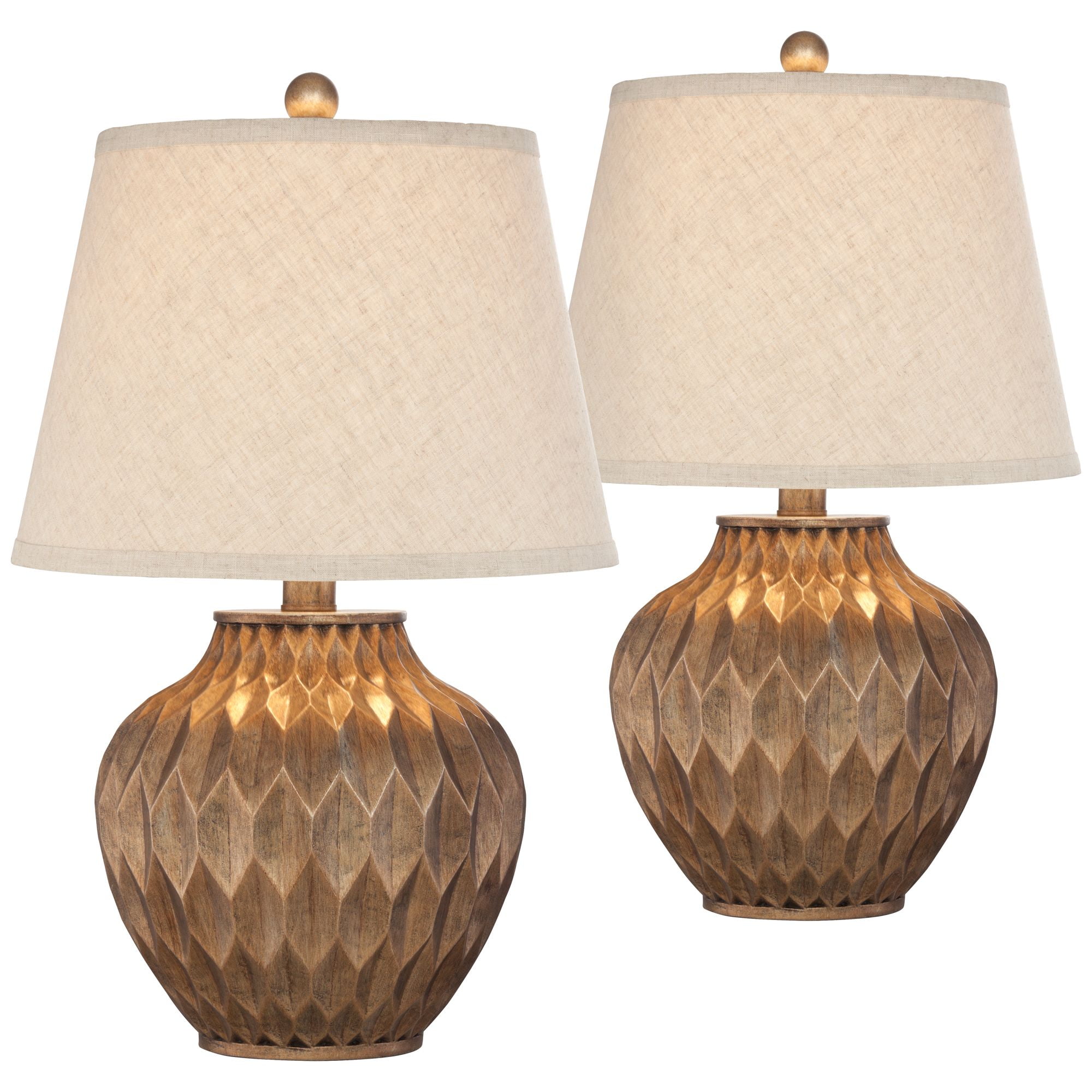 360 Lighting Modern Accent Table Lamps 22" High Set of 2 Warm Bronze Geometric Urn Tapered Drum Shade for Living Room Family Bedroom Office