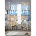 thumbnail image 2 of Ocean Beach Sheer Curtains 96 Inch Long 2 Panels, Starfish Shell Coral Blue Brown Wood Grain Farm Light Filtering Rod Pocket Curtains, Sheer Voile Drapes for Living Room Bedroom, 52"x96", 2 of 8