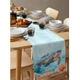 thumbnail image 6 of Turtle Table Runner Cotton Linen 90 Inch Holiday Dresser Scarves, Coastal Blue Ocean Sea Coral Starfish Shell Tablerunner for Kitchen Coffee Dining Bedroom Living Room Dinner Scarf Décor 13''x90'', 6 of 9