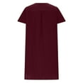 thumbnail image 6 of Dezsed Women's Cotton Linen T Shirt Dress Casual Short Sleeve Knee-Long Dress V Neck Summer Beach Dress with Pockets Wine 5XL, 6 of 7