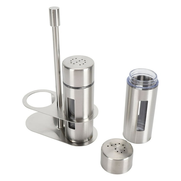 Juego de Salero y Pimentero, De Acero inoxidable, Tarros de Azúcar y Especias Con Soporte de Base, Para Cocina, Restaurante, Claro Para Saber Cuán Llenar