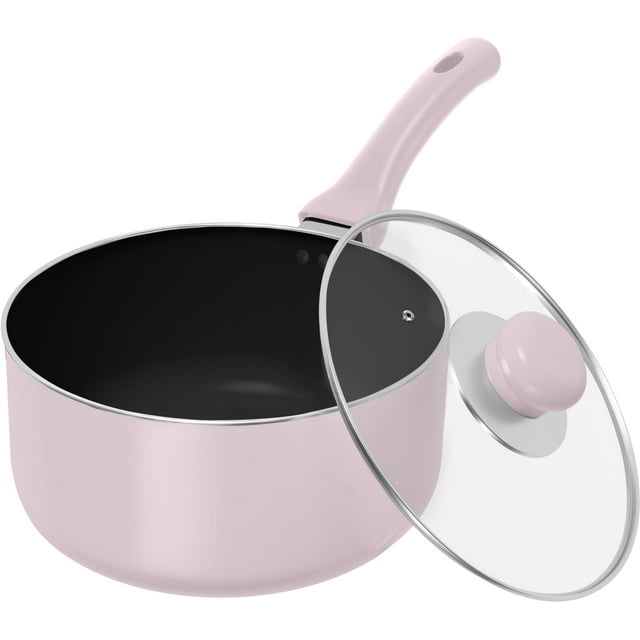 Utopia Kitchen - Cacerola antiadherente de 2 cuartos con mango desmontable y tapa de vidrio, multiusos para el hogar, la cocina o el restaurante, color morado y negro