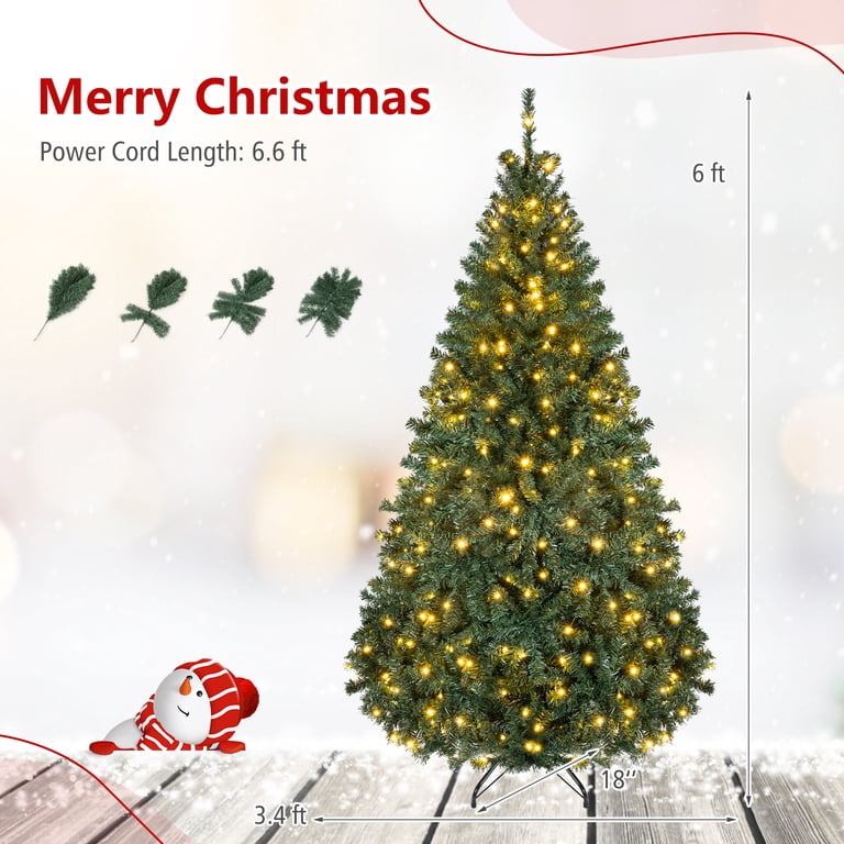 Costway, Artificial Christmas Tree, 6Ft Pre-Lit Hinged 350 LED