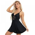 thumbnail image 2 of Monfince Women's Lace Lingerie Babydoll Sleepwear Halter Chemise Nightie Full Slip Dress, Black, M, 2 of 5