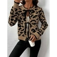thumbnail image 6 of Women Leopard Print Tie Front Sweaters Long Sleeve Crewneck Open Front Knit Cardigan Casual Loose Outwear Brown S, 6 of 8
